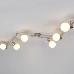 Lindby loftlampe Elaina, 180 cm, 6 lyskilder, nikkel, glas, E14