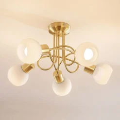 loftlampe Elaina, Ø50cm, 5 lyskilder, messing, glas, E14^Lindby Clearance