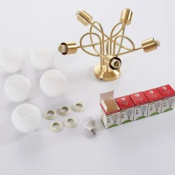 loftlampe Elaina, Ø50cm, 5 lyskilder, messing, glas, E14^Lindby Clearance