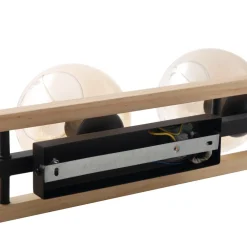 Lindby loftlampe Enrique, amber, 3 lyskilder, glas, træ, E27