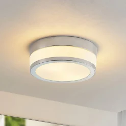 Lindby Gang|Loftlamper>loftlampe Flavi, Ø 23 cm, krom, glas, IP44, E27