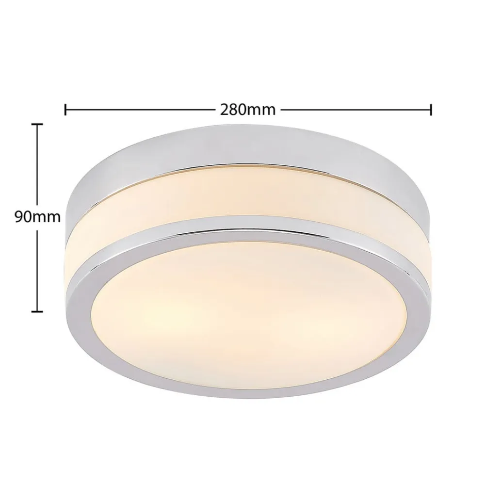 Lindby Loftlamper|Loftlamper>Loftlampe Flavi, Ø 28 cm, krom, glas, IP44, E27