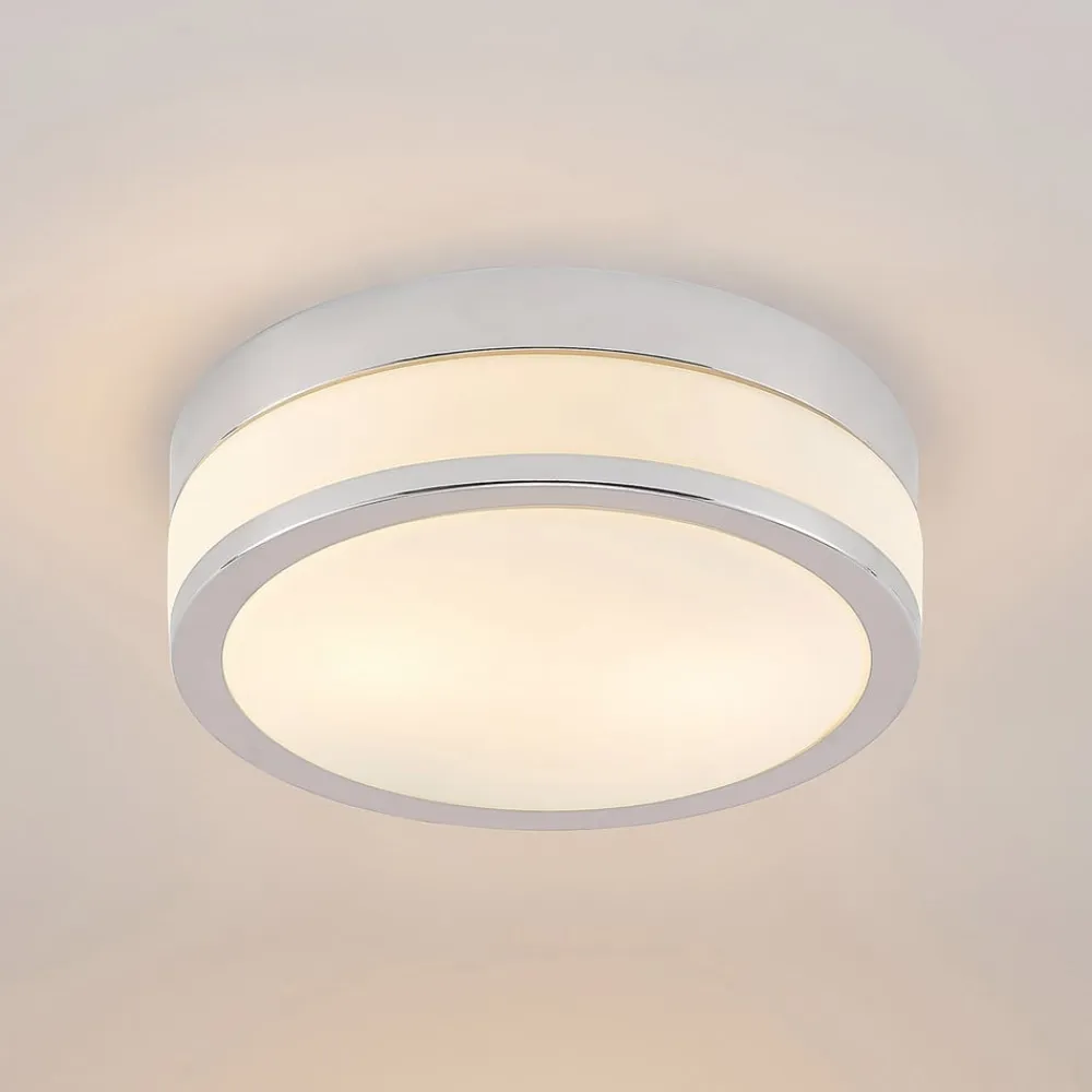 Lindby Loftlamper|Loftlamper>Loftlampe Flavi, Ø 28 cm, krom, glas, IP44, E27
