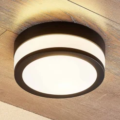 Lindby loftlampe Flavi, Ø 23 cm, sort, glas, IP44, E27