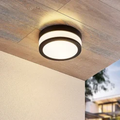 Lindby loftlampe Flavi, Ø 23 cm, sort, glas, IP44, E27