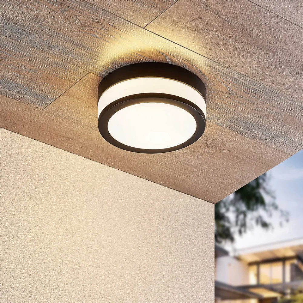 Lindby loftlampe Flavi, Ø 23 cm, sort, glas, IP44, E27