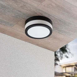 Lindby loftlampe Flavi, Ø 23 cm, sort, glas, IP44, E27