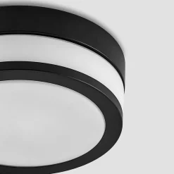 Lindby loftlampe Flavi, Ø 23 cm, sort, glas, IP44, E27