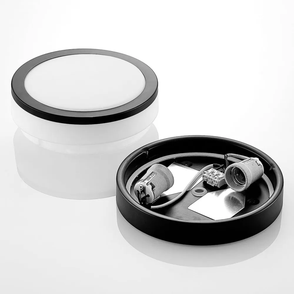 Lindby loftlampe Flavi, Ø 23 cm, sort, glas, IP44, E27