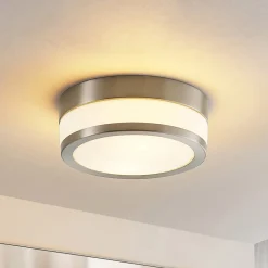 Lindby Loftlamper>Loftlampe Flavi, Ø 23 cm, nikkel, glas, IP44, E27