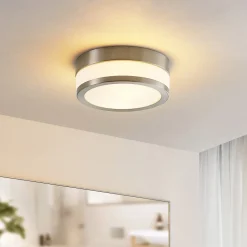 Lindby Loftlamper>Loftlampe Flavi, Ø 23 cm, nikkel, glas, IP44, E27