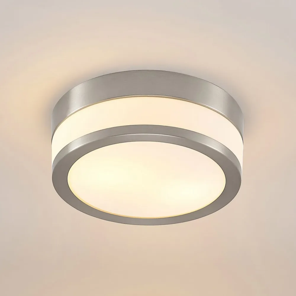 Lindby Loftlamper>Loftlampe Flavi, Ø 23 cm, nikkel, glas, IP44, E27
