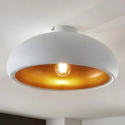 Lindby loftlampe Gerwina, hvid/guld, metal, 40 cm, E27