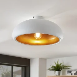 Lindby loftlampe Gerwina, hvid/guld, metal, 40 cm, E27