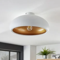 Lindby loftlampe Gerwina, hvid/guld, metal, 40 cm, E27