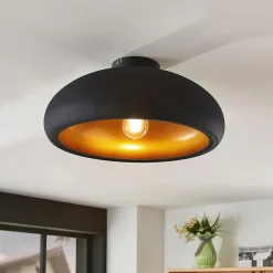 Lindby Gang|Loftlamper>loftlampe Gerwina, sort/guld, metal, 40 cm, E27