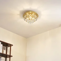 loftlampe Gillion, 4 lyskilder, guld, krystal, Ø 35cm^Lindby Sale