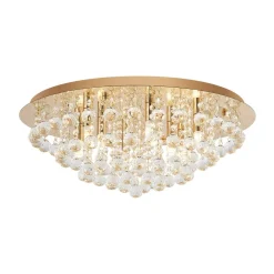 Lindby loftlampe Gillion, 8 lyskilder, guld, krystal, Ø 55cm