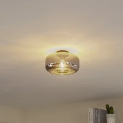 Lindby Loftlamper|Loftlamper>loftlampe Hildur, Ø 28,5 cm, røggrå, glas