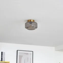 loftlampe Hildur, røggrå, glas, Ø 22 cm^Lindby Online