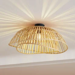 Lindby loftlampe Ilajus, Ø 62 cm, naturlig bambus