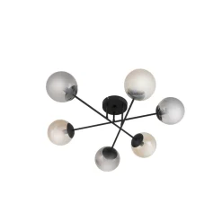 Lindby loftlampe Isamer, smoke grey/amber, Ø 80 cm, globe