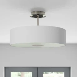 Lindby loftlampe Josia, hvid, stof, Ø 47 cm, E27