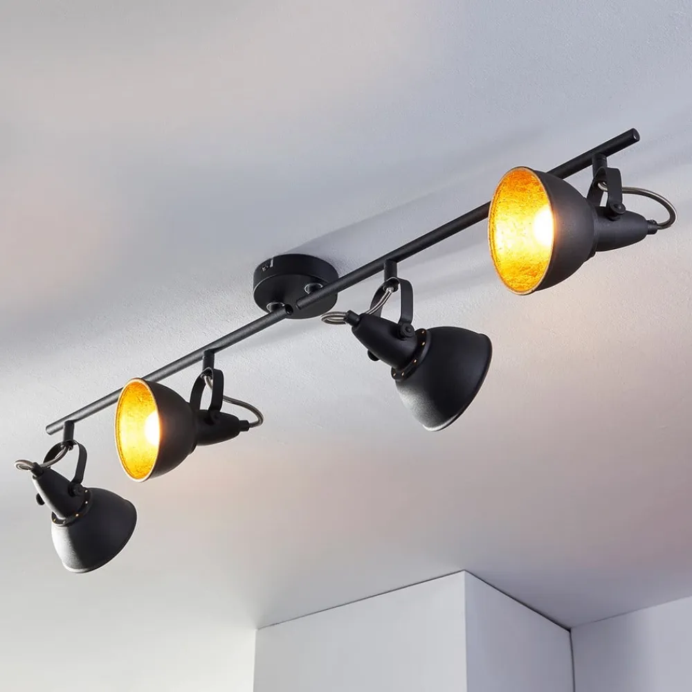 Lindby loftlampe Julin, 85 cm, 4 lyskilder, sort-guld