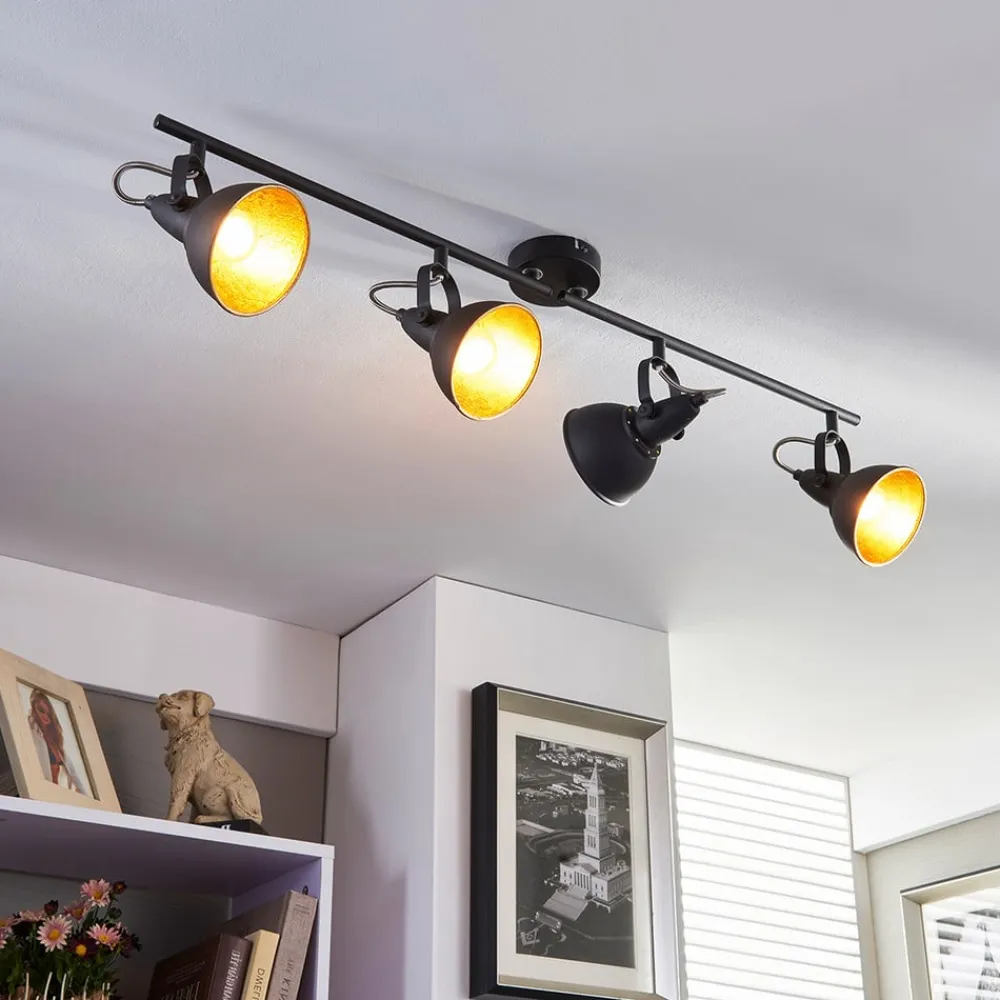 Lindby loftlampe Julin, 85 cm, 4 lyskilder, sort-guld