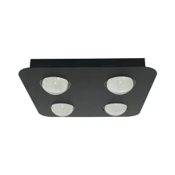 Lindby loftlampe Jyla, sort, 3.000 K, 4 lyskilder, linse