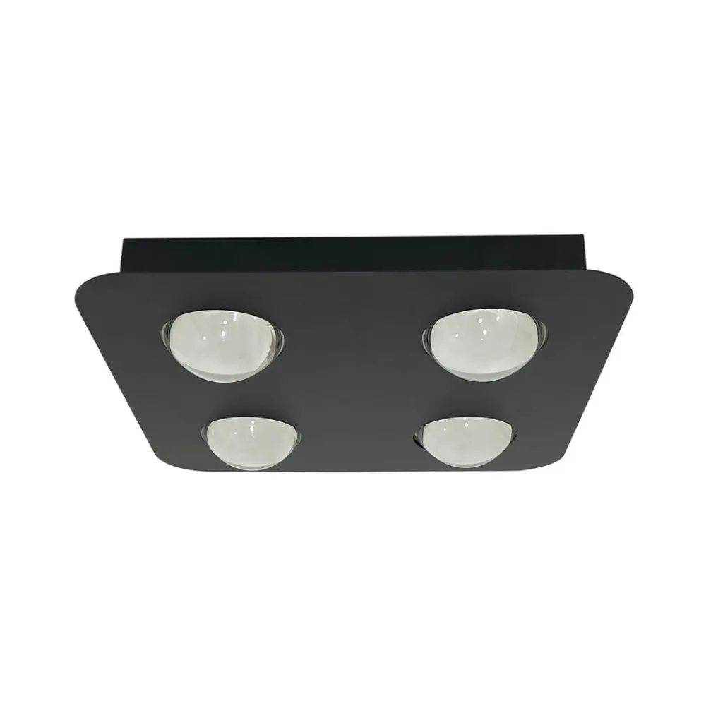 Lindby loftlampe Jyla, sort, 3.000 K, 4 lyskilder, linse