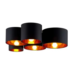 Lindby loftlampe Laurenz, 5 lyskilder, 83 cm sort/guld