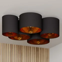 Lindby loftlampe Laurenz, 5 lyskilder, 83 cm sort/guld