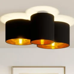 Lindby Gang|Loftlamper>loftlampe Laurenz, 3 lyskilder, sort/guld, tekstil