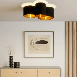 Lindby Gang|Loftlamper>loftlampe Laurenz, 3 lyskilder, sort/guld, tekstil