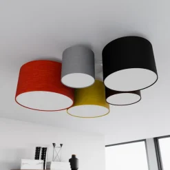 Lindby Gang|Loftlamper>loftlampe Laurenz, 5 lyskilder, 93 cm, rød/gul, tekstil