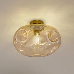 loftlampe Lelia, ravfarvet, glas, Ø 35 cm^Lindby Discount