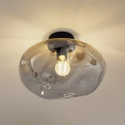 loftlampe Lelia, røggrå, glas, Ø 35 cm^Lindby New