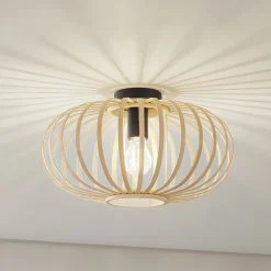 Loftlampe Lielle, naturlig bambus, Ø 38 cm^Lindby New