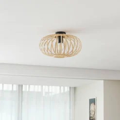 Loftlampe Lielle, naturlig bambus, Ø 38 cm^Lindby New