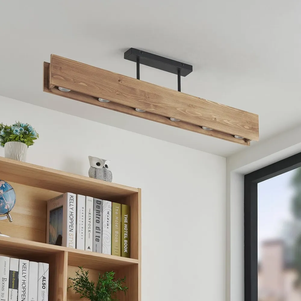 Lindby Loftlamper>loftlampe Malwin, GU10, 100 cm lang, 6 lyskilder, træ