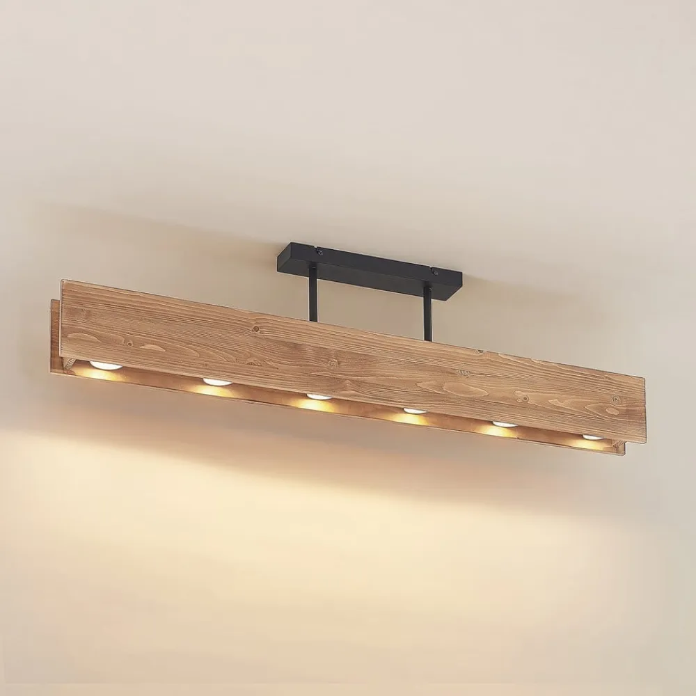 Lindby Loftlamper>loftlampe Malwin, GU10, 100 cm lang, 6 lyskilder, træ