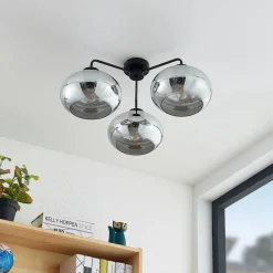 loftlampe Navidia, Ø 67 cm, sort, røgfarvet glas^Lindby Discount