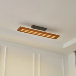 Lindby loftlampe Nesaja, sort, træ, 98 cm, dæmpbar