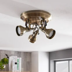 loftlampe Perseas, Ø 22cm, 3 lyskilder, antik messing, GU10^Lindby