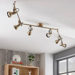 loftlampe Perseas, 180 cm, 6 lyskilder, antik messing, GU10^Lindby