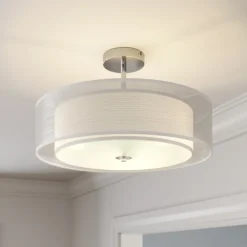 Lindby loftlampe Pikka, hvid, tekstil, Ø 50 cm, E27