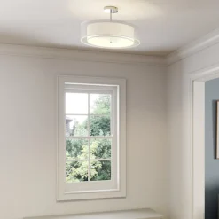 Lindby loftlampe Pikka, hvid, tekstil, Ø 50 cm, E27