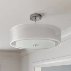 Lindby loftlampe Pikka, hvid, tekstil, Ø 50 cm, E27