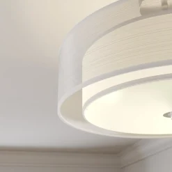 Lindby loftlampe Pikka, hvid, tekstil, Ø 50 cm, E27